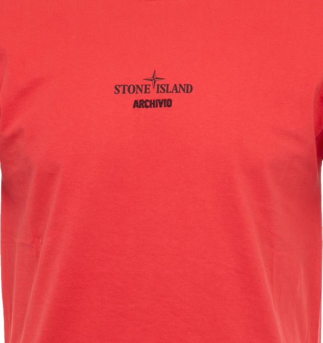 Image 3 of 4 - RED - STONE ISLAND Logo T-Shirt featuring crewneck, short sleeves and logo on chest. 100% cotton. 