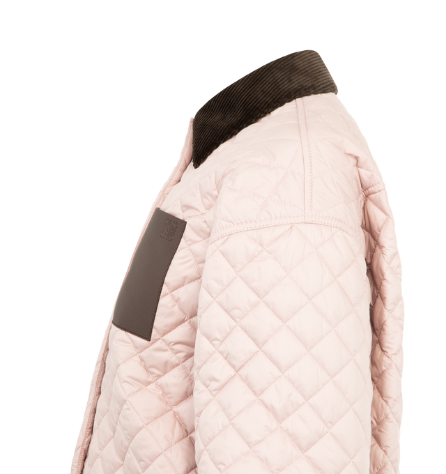 Image 3 of 3 - PINK - LOEWE Quilted Panelled Overshirt Jacket featuring diamond quilting, button fastening, contrasting panel and long sleeves. Cotton. Made in Italy.