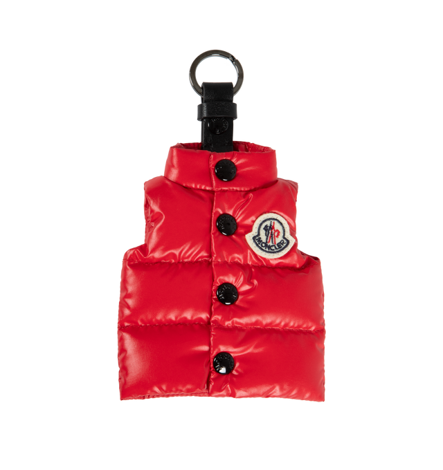 Image 1 of 1 - RED - MONCLER VEST KEY RING is a padded vest key ring that is a perfect accessory for decorating keys, bags and fanny packs. 100% nylon. 