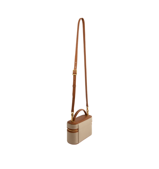 Image 2 of 3 - BROWN - SAINT LAURENT Gaby Mini Vanity Bag in canvas with smooth leather trims featuring a leather top handle and trims, detachable shoulder strap, zip closure and a discreet internal card slot. 18cm x 11cm x 6.5cm. Canvas. Leather lining. Made in Italy.