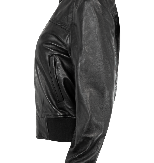 Image 3 of 3 - BLACK - R13 Berlin Leather Jacket featuring a slim silhouette, ribbed hemline, classic zip front and point collar. 100% lamb leather. Made in India.