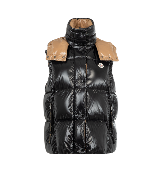 Image 1 of 3 - BLACK - MONCLER Luzule Hooded Down Vest featuring nylon laqu lining, down-filled, detachable hood, zipper and snap button closure, zipped pockets and logo. 100% polyamide/nylon. Padding: 90% down, 10% feather.