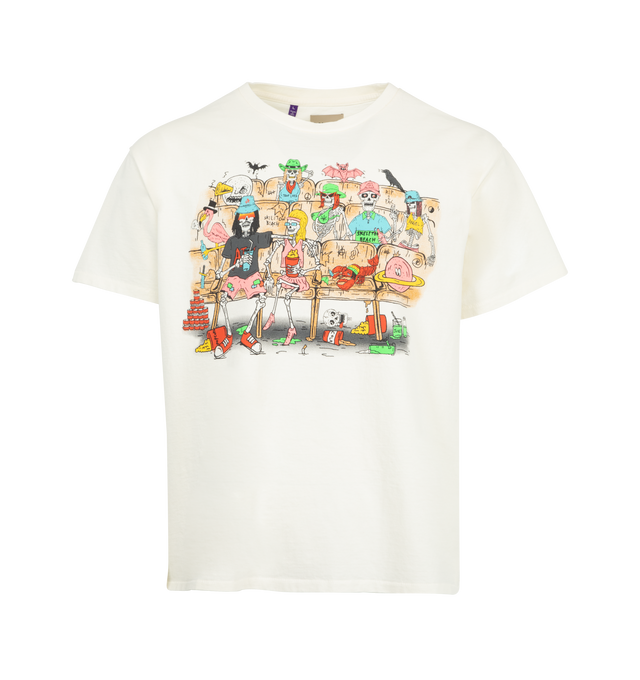 Image 1 of 2 - WHITE - GALLERY DEPT. Skeleton Beach Theatre Tee featuring relaxed fit, short sleeves, crew neck and front and back graphic. 100% cotton.