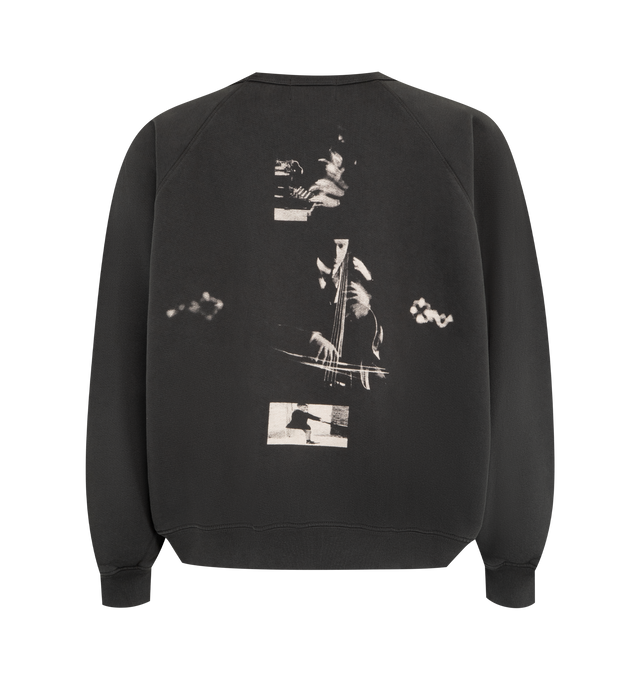 Image 2 of 2 - BLACK - ENFANTS RICHES DEPRIMES L'universite De Zurich Raglan Crewneck featuring long-sleeved raglan crewneck sweatshirt, thick, brushed French terry fabric, relaxed, oversized fit, neckline, cuffs, and waist are made of ribbed knit, printed artwork on the front and back and signature vintage wash finish. 100% cotton. Made in the USA.
