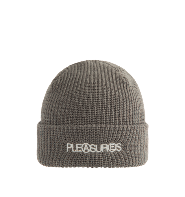 Image 1 of 2 - GREY - PLEASURES Zine Beanie featuring cuffed beanie, snug fit and stretchy ribbed stitches in soft, plush yarns. 100% acrylic.