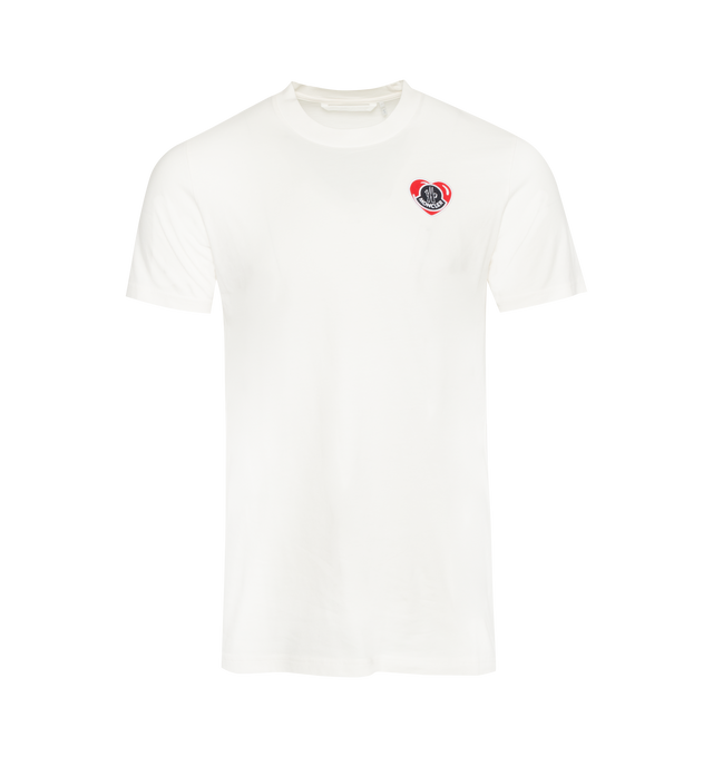Image 1 of 2 - WHITE - MONCLER Logo T-Shirt featuring crew neck, short sleeves and logo patch. 100% cotton. 
