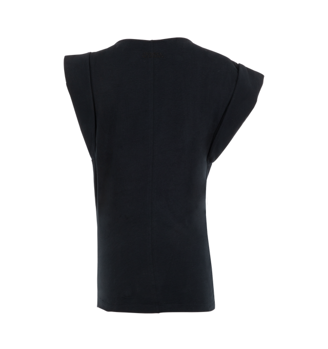 Image 2 of 2 - BLACK - Isabel Marant Maisan draped plain-colored cotton jersey T-shirt featuring boat neck, short turn-up sleeves and a fitted cut. 100% cotton.