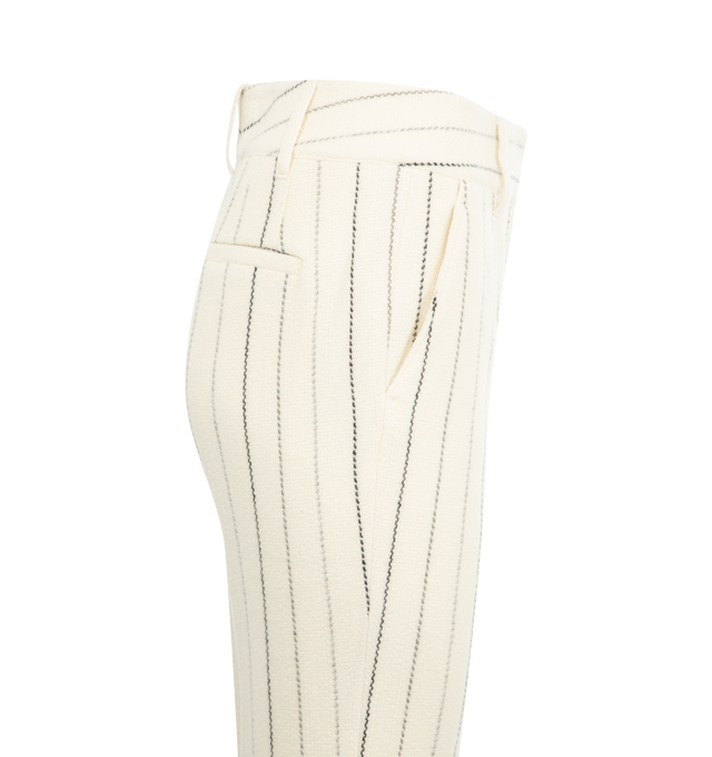 Image 3 of 3 - WHITE - GABRIELA HEARST Rhein Pant featuring pinstripe, high-waisted, dual pockets, back-welt pocket and flared at-the-knee. 50% wool, 50% cashmere. Made in Italy.
