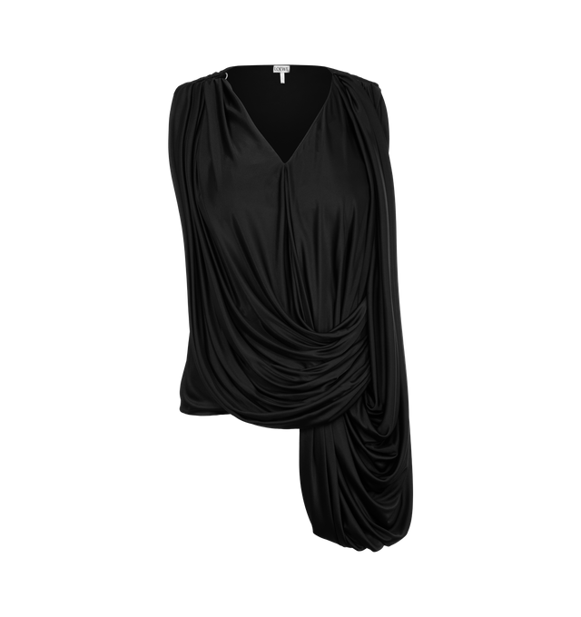 Image 1 of 2 - BLACK - LOEWE Draped Top in lightweight fluid viscose jersey featuring an asymmetric silhouette, a draped construction with a D-ring on the shoulder, regular fit, regular length and V-neck. Viscose. Made in Spain.