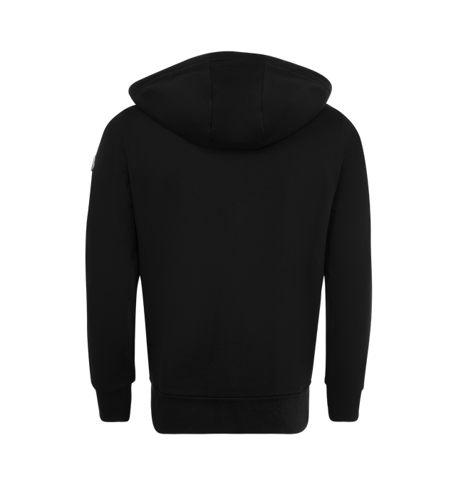 Image 2 of 3 - BLACK - MONCLER Zip Up Hoodie featuring two-way zip fastening, hood with drawstring, ribbed hem and cuffs, nylon chest flap pocket and nylon trim side slit pockets. 87% cotton, 13% polyamide. Trim: 100% polyamide.