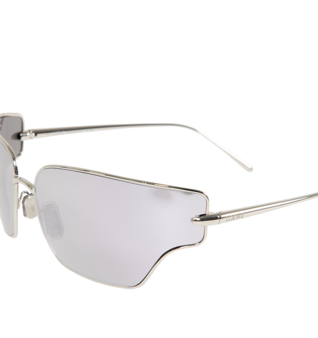 Image 3 of 3 - SILVER - LOEWE Mirrored Oversize Geometric Sunglasses featuring mirrored UV-protective lenses and adjustable nonslip nose pads. 100% UV protection.