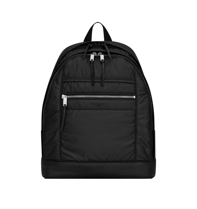 Image 1 of 4 - BLACK - SAINT LAURENT City Backpack featuring a front zip pocket and double zip compartments, canvas lining, silver-tone hardware, two-way zip closure, two main zip compartments, one zip pocket, one front zip pocket and adjustable padded straps. 12.6" x 16.5" x 5.5". Polyamide, brass. Made in Italy.