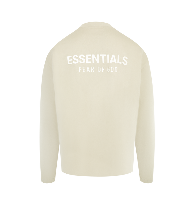 Image 2 of 2 - WHITE - FEAR OF GOD ESSENTIALS Classic Long Sleeve Tee made from medium-weight 100% cotton jersey featuring a classic fit with signature Fear of God relaxed proportions for everyday wear. Branding includes a Fear of God Essentials rubberized label at the center front and a new "Essentials Fear of God" beveled metallic logo across the back. 100% cotton.