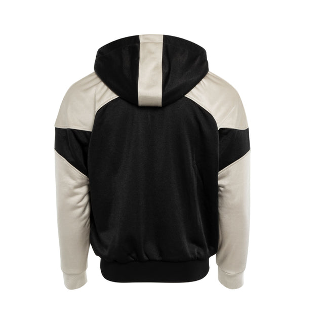 Image 4 of 6 - BLACK - SAINT LAURENT Zip Up Hoodie featuring retro colorblocking, drawstring hood, branded zip closure, zip pockets, long raglan sleeves and ribbed cuffs and waistband. 55% polyester, 45% cotton. Made in Italy. 