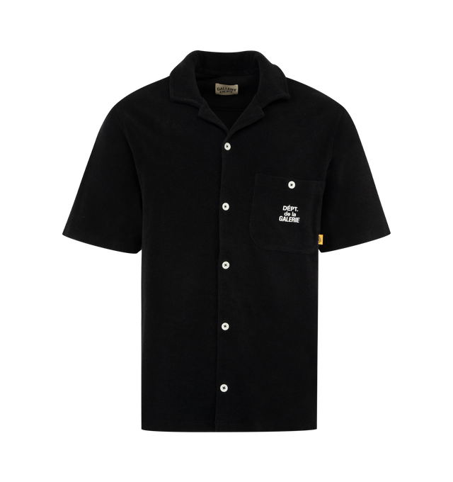 Image 1 of 2 - BLACK - GALLERY DEPT. French Parker Shirt featuring short sleeve button-up shirt, textured fabric, boxy, wide fit, point collar, tonal button closure and front pocket with the FRENCH logotype. 100% cotton. Made in Portugal.