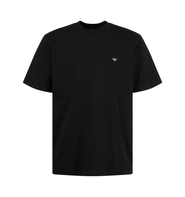 Image 1 of 2 - BLACK - Carhartt WIP Men's S/S Heart II Hartt T-Shirt is crafted from lightweight cotton and features a loose-fit silhouette, short sleeves, a graphic print, and a signature woven heart patch. Designed for everyday wear, this casual essential combines soft comfort with distinctive Carhartt WIP branding. Main Material: 100% Cotton.
