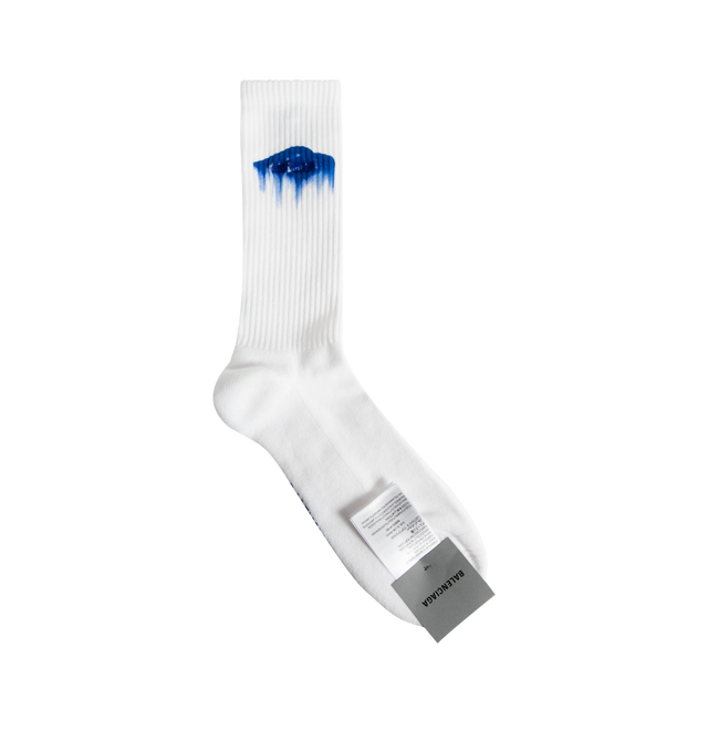 Image 2 of 3 - WHITE - BALENCIAGA Wet Brush Socks featuring cotton blend, high socks, breathable fabric, wet brush artwork on the top of the sock and finishes in ribs. 86% cotton, 13% polyamide, 1% elastane. Made in Portugal.