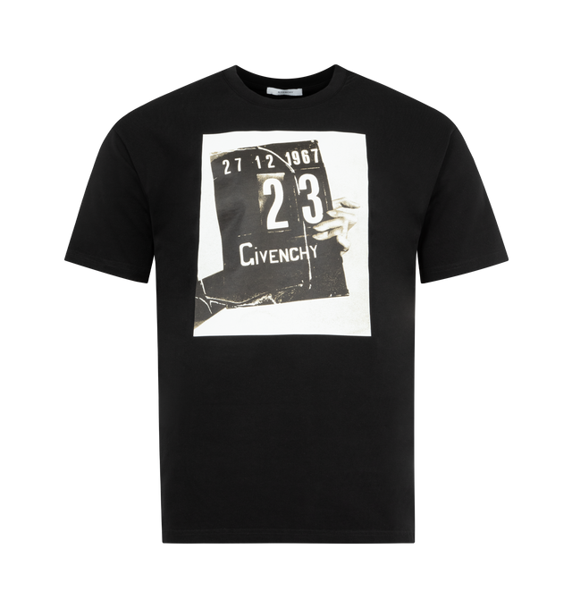 Image 1 of 2 - BLACK - GIVENCHY Regular Fit T-Shirt featuring short-sleeves, crew neck and clapperboard print on the front. 100% cotton. Made in Portugal.
