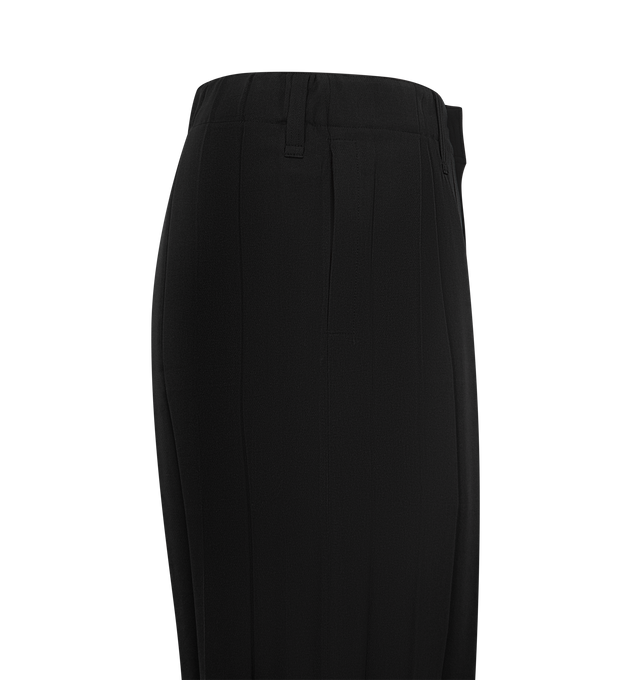 Image 3 of 3 - BLACK - ISSEY MIYAKE Edge Ensemble Pant featuring straight pants made from glossy material with wide accordion pleats, pockets on both sides, belt loops at the waist and button-fly design. 100% polyester. Made in the Philippines.