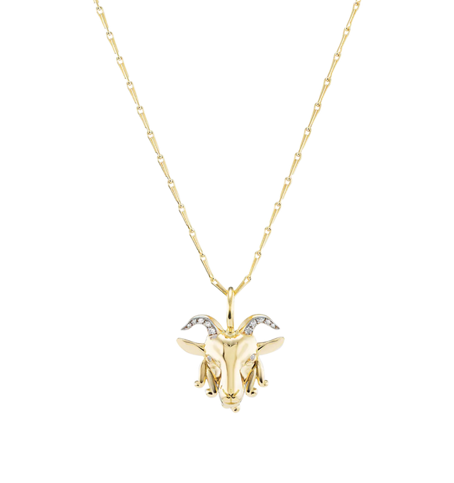 Image 1 of 1 - GOLD - BRENT NEALE Small Aquarius Pendant Necklace featuring 18K yellow gold zodiac charm. Chain: 16" Wheat Chain.