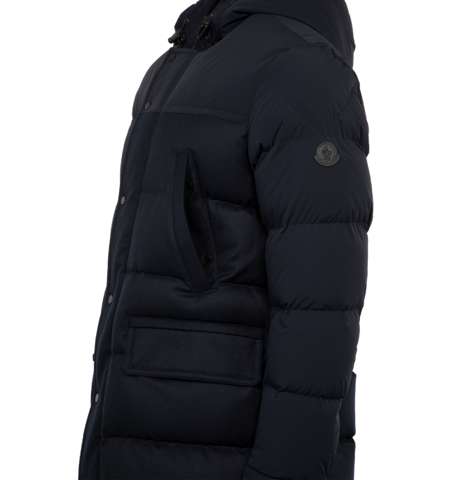Image 3 of 4 - NAVY - MONCLER CANCHE SHORT PARKA featuring Nylon lger brillant lining, down-filled, detachable and adjustable hood, zipper and snap button closure and front pockets. 100% polyamide/nylon. Padding: 90% down, 10% feather. 