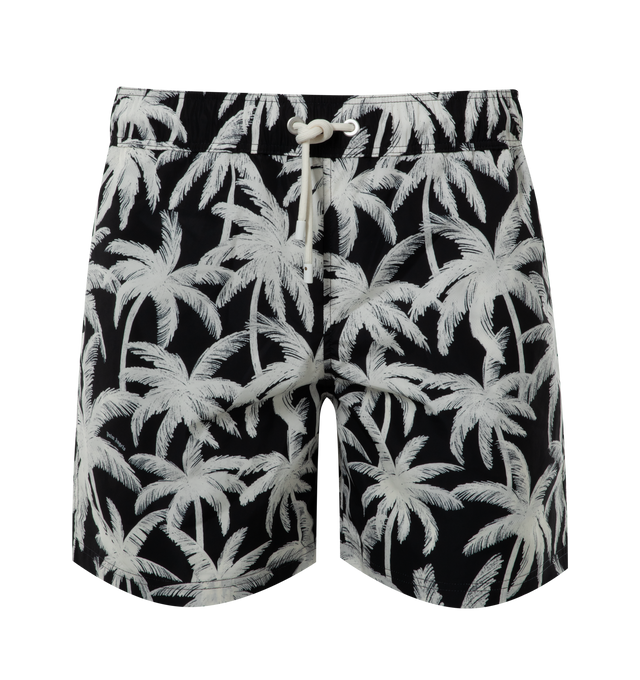 Image 1 of 3 - BLACK - PALM ANGELS Palms Allover Swimshorts featuring elastic waistband, all over print, above-knee length and back patch pocket. 100% polyester. 