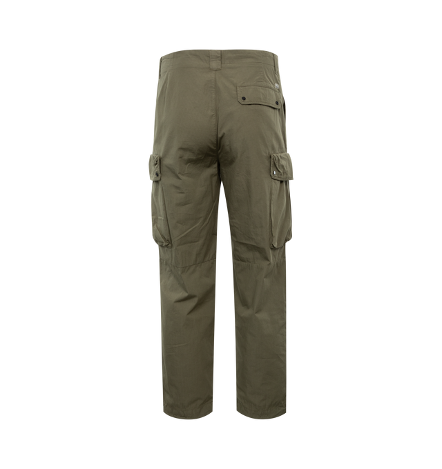 Image 2 of 3 - GREEN - C.P. COMPANY Rip-Stop Loose Utility Cargo Pants featuring zip fly and button fastening, reinforced belt loops, slanted hand pockets, single buttoned back pocket, multiple secure leg pockets, lens detail, adjustable leg openings, garment dyed and loose fit. 100% cotton. 
