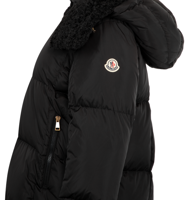 Image 3 of 4 - BLACK - MONCLER Castelnou Jacket featuring nylon technique, longue saison lining, down-filled, detachable and adjustable hood with teddy fleece lining, zipper closure and zipped pockets. 100% polyamide/nylon. Padding: 90% down, 10% feather.