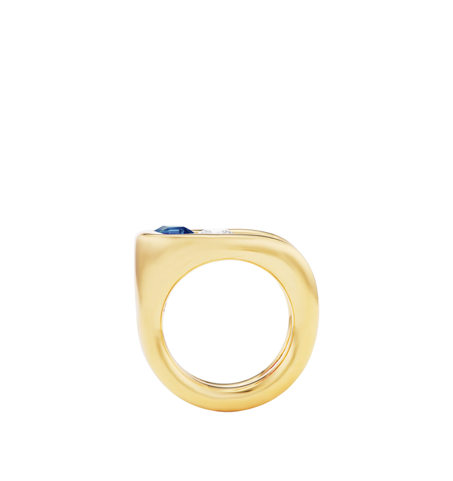 Image 3 of 3 - BLUE - Uniform Object Impact Ring is crafted in solid 18K yellow gold set with a 0.75CT asscher cut emerald and a 0.75CT round diamond. Hirshleifers offers a range of pieces from this collection in-store. For personal consultation and detailed information about jewelry, please contact our dedicated stylist team at personalshopping@hirshleifers.com