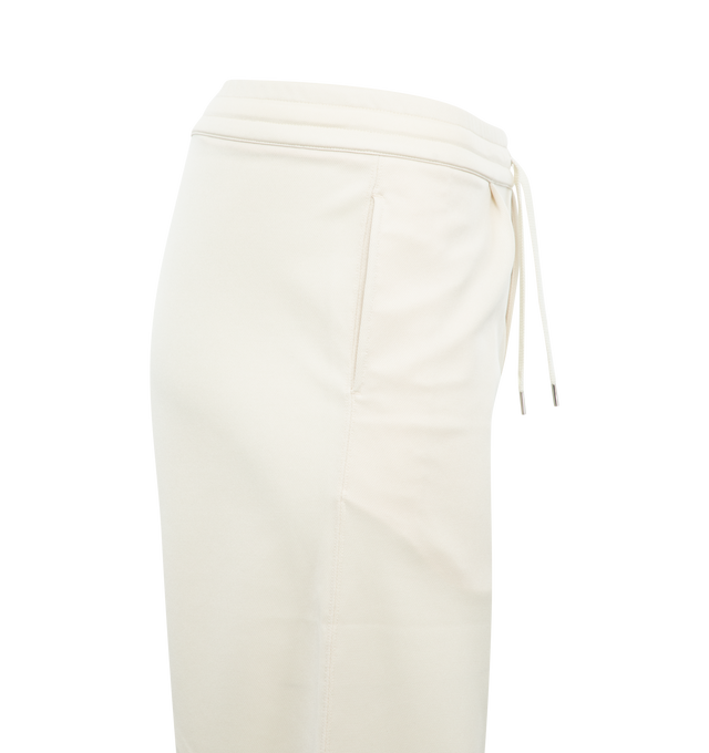 Image 3 of 3 - WHITE - SECOND LAYER Team Sweatpants featuring elasticated waist band with draw cord on outside, dual front side pockets, wide leg, relaxed fit and a small front pleat. Made in Japan.  