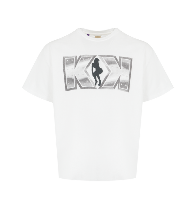 Image 1 of 2 - WHITE - GALLERY DEPT. Funky Ass Records Tee featuring graphic print on both the front and back, back graphic layered with GD ENGLISH logotype rendered in gold glitter, relaxed 90's fit, short sleeves and crew neck. 100% cotton. Made in USA.