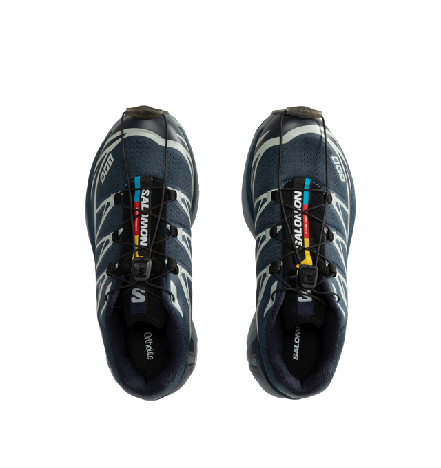 Image 5 of 5 - BLUE - Salomon Unisex XT-6 Steel Streets Sneakers are crafted from synthetic and textile materials and feature the iconic XT-6 silhouette reimagined with reflective metallic yarn and 3D mesh construction. Inspired by the raw energy of the city, this modern update enhances the model's signature SensiFit technology with a metallic finish, delivering a bold, high-shine look while maintaining the performance features that made the XT-6 a trail-running staple. Main Material: Synthetic and Textile