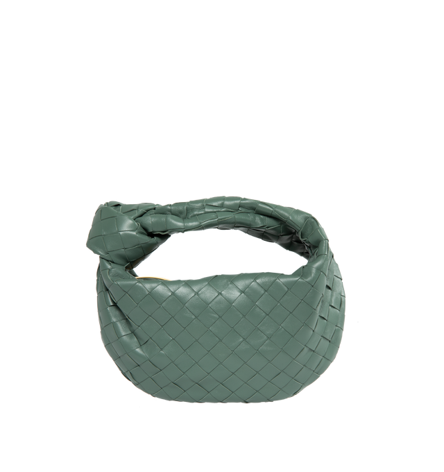 Image 1 of 3 - GREEN - BOTTEGA VENETA mini "Jodie" bag in Intreciatto nappa leather featuring a knotted strap and zip closure. Made in Italy.  