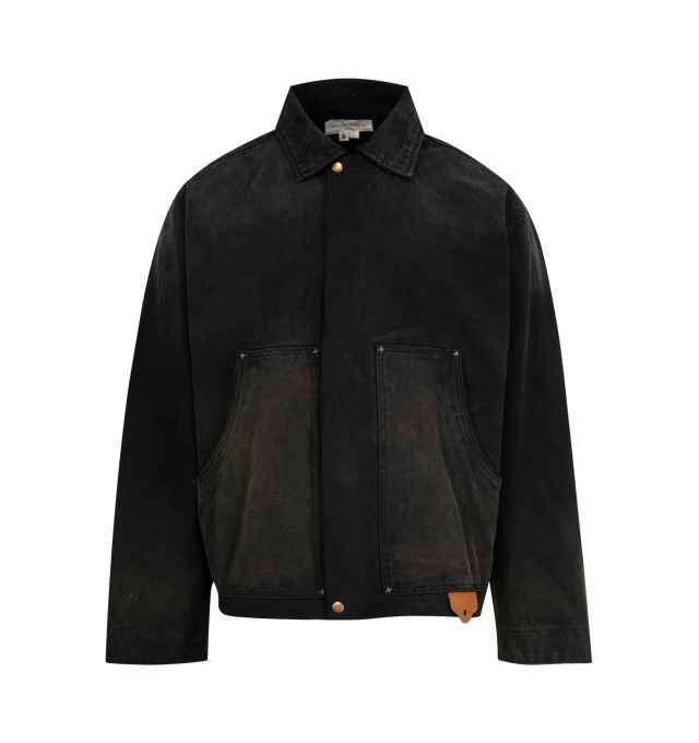 Image 1 of 3 - BLACK - UNTITLED ARTWORKS Workwear Jacket featuring two side pockets, spread collar, fully light lined and concealed zip closure with custom logo puller. 100% cotton.