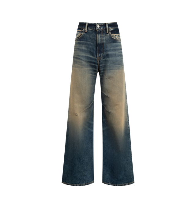 Image 1 of 3 - BLUE - ACNE STUDIOS 2022 Rocka Jeans featuring regular fit, high waist, wide leg, long length, 5-pocket construction and zipper fly. 100% cotton.