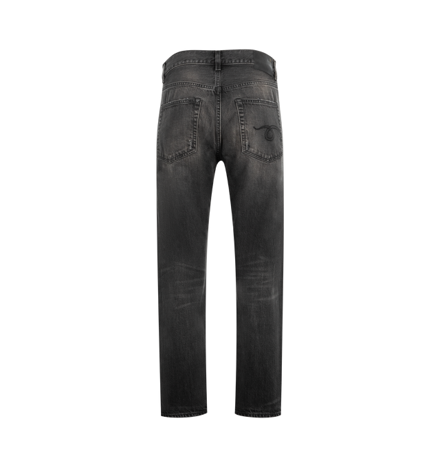 Image 2 of 3 - BLACK - R13 boyfriend jeans in faded medium-wash denim in a five-pocket, mid-rise style, sits high on the hip with relaxed, straight legs, ankle length featuring belt loops and button/zip fly. Cotton.