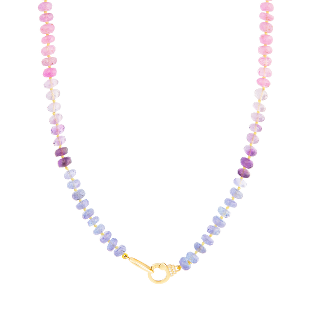 Image 1 of 1 - MULTI - SORELLINA 18K Yellow Gold Mixed Stone Bead & Diamond Clasp Necklace featuring 146 CTTW of prehnite, yellow aqua, spessartite, pink sapphire, amethyst and tanzanite 6mm beads and 18k yellow gold clasp with 0.06 CTTW diamonds. Hirshleifers offers a range of initial pieces from this collection in-store. For personal consultation and detailed information about jewelry, please contact our dedicated stylist team at personalshopping@hirshleifers.com.