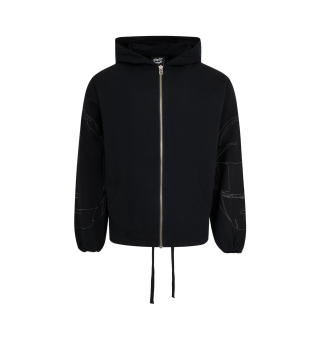Image 1 of 4 - BLACK - PLEASURES X DAFT PUNK Digital Zip Poncho Hoodie featuring full zip closure, fixed hood, embroidered graphics, kangaroo pocket, elastic cuffs and drawstring hem. 100% cotton.