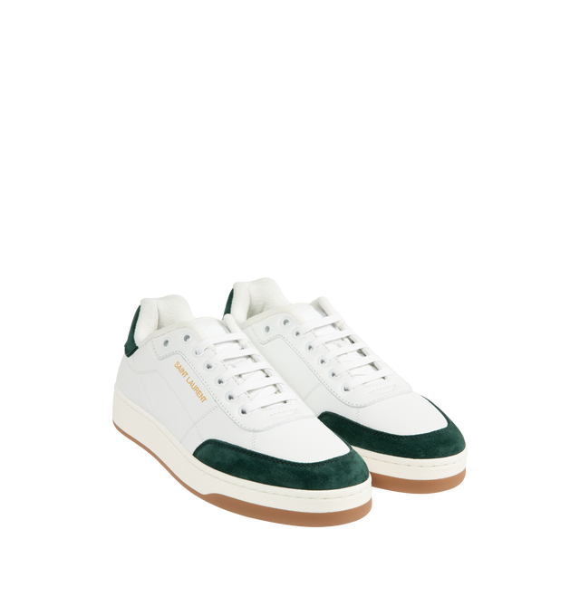 Image 2 of 5 - WHITE - SAINT LAURENT SL/61 Sneaker featuring low-top, lace up, gold-tone logo signature on the side and back heel counter, signature patch on the tongue and rubber sole. Calfskin. Made in Italy.