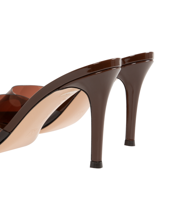 Image 3 of 4 - BROWN - GIANVITO ROSSI Elle Mule featuring an 85mm stiletto heel, pointed-toe style and front upper in soft Plexi for a delicate see-through effect. 100% TPU. Heel height: 3.3 inches / 85 mm.