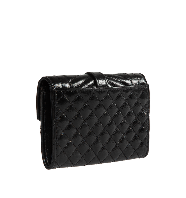 Image 2 of 3 - BLACK - SAINT LAURENT Envelope Small Wallet featuring flap closure with snap button closure, one flat pocket at back, one main compartment, four card slots and vertical, chevron and diamond quilted overstitching. 5.3 X 3.7 X 1.1 inches. 100% lambskin.  