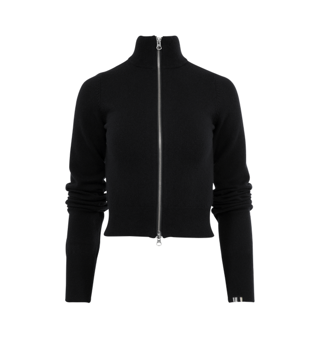 Image 1 of 2 - BLACK - EXTREME CASHMERE Lemon Cardigan featuring sporty cardigan with a high collar, a zipper that opens both ways, very tight fit and extra long sleeves. 88% cashmere, 10% nylon, 2% elastane.