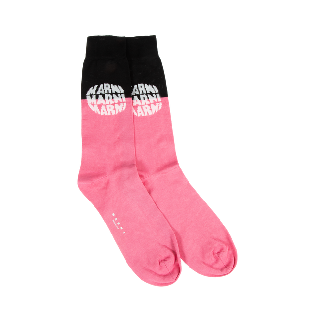 Image 1 of 2 - PINK - MARNI Jacquard Logo Socks featuring jacquard logo motif, ribbed hem and calf-length. 100% cotton.   