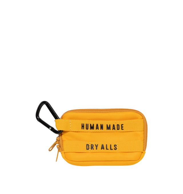 Image 1 of 3 - YELLOW - HUMAN MADE Military Card Case featuring card case with a mini carabiner, shiny nylon twill fabric, zipper closure, clear panel on front, inner pocket, brand logo patch on inner pocket, webbing straps with branding on back and stain-resistant polyester Oxford lining. 100% nylon, PVC. 7cm x 10.5cm.