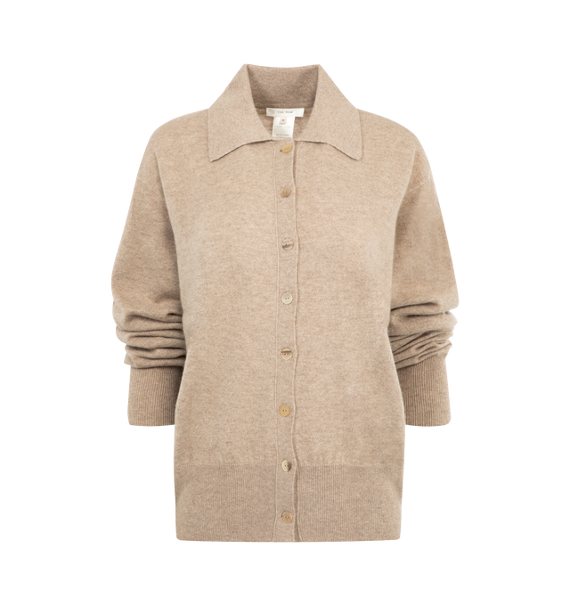 Image 1 of 2 - NEUTRAL - THE ROW Lillia Cardigan in Cashmere in soft cashmere with seamless construction, slightly oversized fit, collared neck, front button closure, and ribbed collar, cuffs, and hem. 100% cashmere. Made in Italy.
