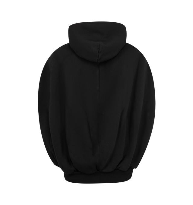 Image 2 of 2 - BLACK - Balenciaga Women's Balloon Cape Hoodie is crafted from heavy fleece and features an attached hood, dropped shoulders, and a distinctive cape-effect silhouette. Designed with a double-ended zip closure and two front arm openings, this oversized style is finished with a printed Balenciaga logo at the front and ribbed detailing at the waistline. Main Material: 100% Cotton. Lining: 100% Cotton. Filling: 100% Polyester. Made in Portugal.