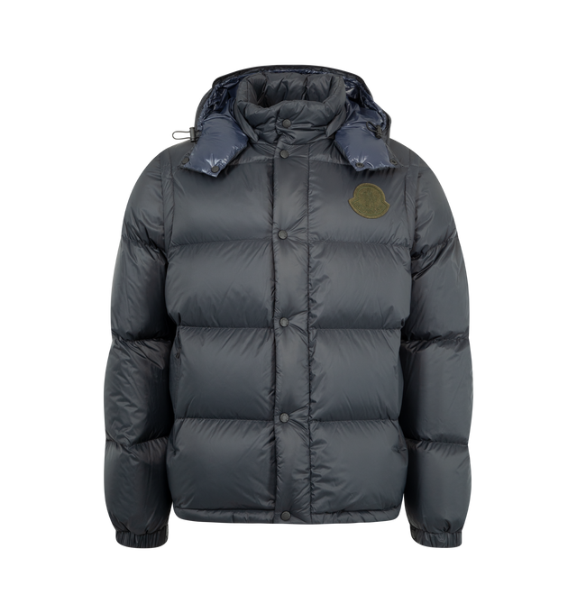 Image 1 of 5 - BLACK - MONCLER Cyclone 2-in-1 Hooded Short Down Jacket featuring recycled nylon, nylon laqu lining, down-filled, detachable hood and sleeves, zipper and snap button closure, zipped pockets, elastic cuffs and hem with elastic drawstring fastening. 100% polyamide/nylon. Padding: 90% down, 10% feather. Made in Italy.
