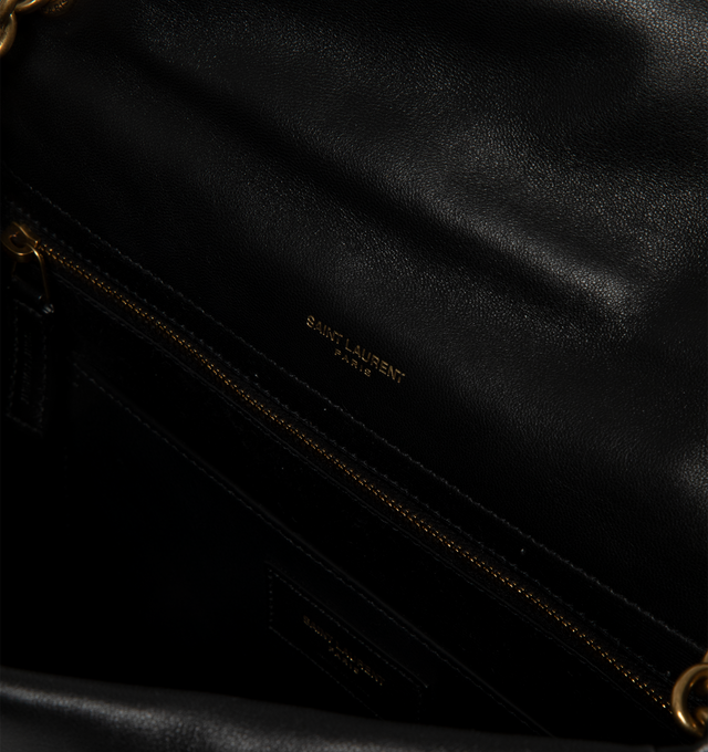 Image 4 of 4 - BLACK - Saint Laurent Medium Jamie 4.3 bag crafted from soft nappa lambskin leather decorated with carre rive gauche quilted top-stitching. This lightweight, compact bag features an adjustable sliding strap for bespoke carry options, organic cotton lining, bronze-toned hardware and flap closure. Measures 11.4" inches wide x 8.3 inches high x 23.5 inches deep with 1119.7 inch strap drop. Made in Italy.