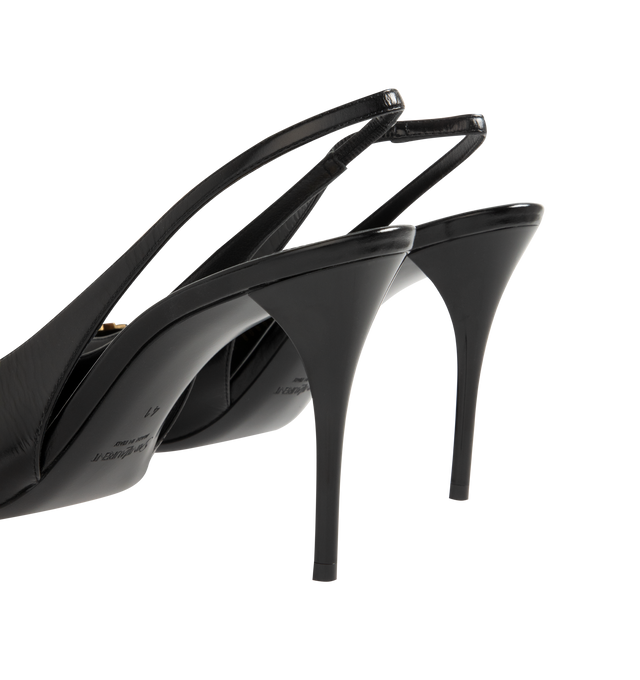 Image 3 of 4 - BLACK - SAINT LAURENT Babylone Breteuil Slingback Pumps featuring a cut-out elongated toe decorated with the cassandre, leather sole, round saint laurent-engraved metal plaque on the insole and elasticized slingback strap. 3.5 inch heel. Lambskin/calfskin. Made in Italy.