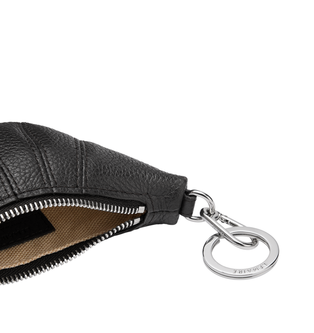 Image 2 of 2 - BLACK - LEMAIRE Mini Croissant Keyring featuring hook & split ring with engraved logo, compartment (can contain Airpods or change) and zipped closure. 100% lamb. Lining: 100% cotton.